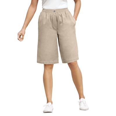 Plus Size Women's 7-Day Elastic-Waist Cotton Denim Short by Woman Within in Natural Khaki (Size 40 W)