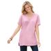 Plus Size Women's Perfect Short-Sleeve Shirred V-Neck Tunic by Woman Within in Pink (Size 3X)