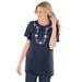 Plus Size Women's 7-Day Embroidered Pointelle Tunic by Woman Within in Navy Floral Embroidery (Size M)