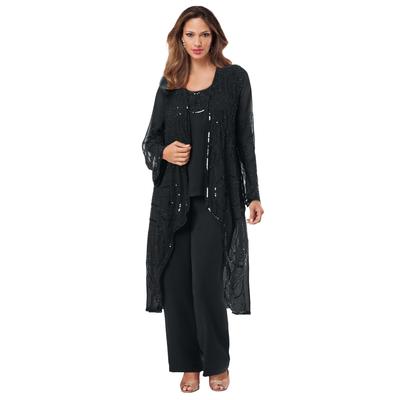 Plus Size Women's Beaded Pant Set by Roaman's in Black (Size 20 W) Sheer Jacket Formal Evening Wear
