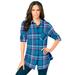 Plus Size Women's Flannel Tunic by Roaman's in Teal Plaid (Size 20 W) Plaid Shirt