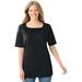 Plus Size Women's Perfect Elbow-Sleeve Square-Neck Tee by Woman Within in Black (Size 6X) Shirt