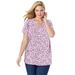 Plus Size Women's Perfect Printed Short-Sleeve V-Neck Tee by Woman Within in Pink Blossom Vine (Size 2X) Shirt