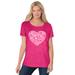 Plus Size Women's Marled Cuffed-Sleeve Tee by Woman Within in Raspberry Sorbet Heart Placement (Size 6X) Shirt