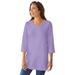 Plus Size Women's Perfect Three-Quarter Sleeve V-Neck Tunic by Woman Within in Soft Iris (Size 3X)