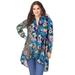 Plus Size Women's Fit-and-Flare Crinkle Tunic by Roaman's in Navy Paisley Garden (Size 20 W) Long Shirt Blouse