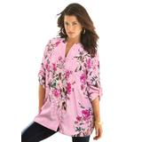 Plus Size Women's English Floral Big Shirt by Roaman's in Pink Romantic Rose (Size 30 W) Button Down Tunic Shirt Blouse