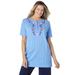 Plus Size Women's 7-Day Embroidered Pointelle Tunic by Woman Within in French Blue Floral Embroidery (Size M)