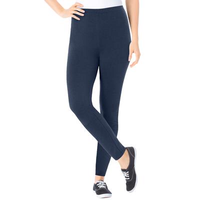 Plus Size Women's Womens Plus-Size Stretch-Cotton Knit Pull-On Leggings by Woman Within in Heather Navy (Size 3X)