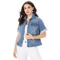 Plus Size Women's Distressed Denim Jacket by Roaman's in Medium Wash (Size 28 W)