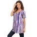 Plus Size Women's Studded Tie-Dye Tunic by Roaman's in Midnight Violet Watercolor Stripe (Size 1X) Long Shirt