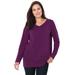 Plus Size Women's Perfect Long-Sleeve V-Neck Tee by Woman Within in Plum Purple (Size L) Shirt