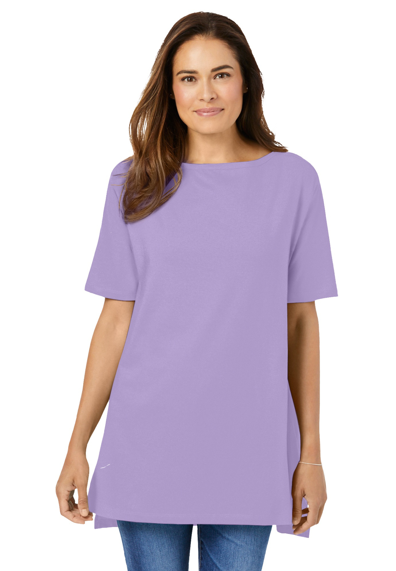 Plus Size Women's Perfect Short-Sleeve Boatneck Tunic by Woman Within in Soft Iris (Size 5X)