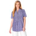 Plus Size Women's Pintucked Half-Button Tunic by Woman Within in Navy Blooming Ditsy (Size 4X)