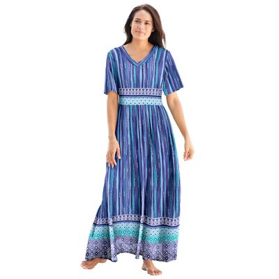 Plus Size Women's Long Crinkle Cotton Lounger by Only Necessities in Blue Violet Geo (Size 5X)