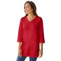 Plus Size Women's Perfect Three-Quarter Sleeve V-Neck Tunic by Woman Within in Classic Red (Size S)
