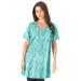 Plus Size Women's Short-Sleeve V-Neck Ultimate Tunic by Roaman's in Mint Speckle (Size 6X) Long T-Shirt Tee