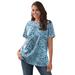 Plus Size Women's Perfect Printed Short-Sleeve Crewneck Tee by Woman Within in Heather Grey Azure Blossom Vine (Size 4X) Shirt