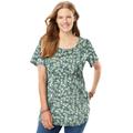 Plus Size Women's Perfect Printed Short-Sleeve Scoopneck Tee by Woman Within in Sage Blossom Vine (Size 6X) Shirt