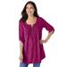 Plus Size Women's 7-Day Three-Quarter Sleeve Pintucked Henley Tunic by Woman Within in Raspberry (Size 4X)