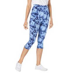 Plus Size Women's Stretch Cotton Printed Capri Legging by Woman Within in Blue Tie-dye (Size L)