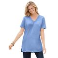 Plus Size Women's Perfect Short-Sleeve Shirred V-Neck Tunic by Woman Within in French Blue (Size S)