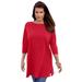 Plus Size Women's Boatneck Ultimate Tunic with Side Slits by Roaman's in Classic Red (Size 42/44) Long Shirt