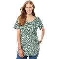 Plus Size Women's Perfect Printed Short-Sleeve Scoopneck Tee by Woman Within in Sage Blossom Vine (Size 4X) Shirt