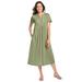 Plus Size Women's Embroidered Lace Bib Knit Dress by Woman Within in Sage (Size 34/36)