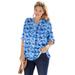 Plus Size Women's Three-Quarter Sleeve Tab-Front Tunic by Woman Within in Navy Texture Tie Dye (Size 4X)