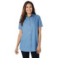 Plus Size Women's Short-Sleeve Denim Shirt by Woman Within in Light Stonewash (Size L)