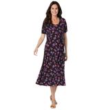 Plus Size Women's Short Sleeve Fit & Flare Dress by Woman Within in Black Festive Floral (Size 22/24)