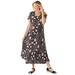 Plus Size Women's Short-Sleeve Crinkle Dress by Woman Within in Black Patch Floral (Size 3X)