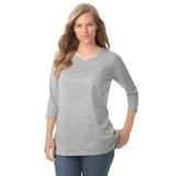 Plus Size Women's Perfect Three-Quarter Sleeve V-Neck Tee by Woman Within in Heather Grey (Size 6X) Shirt