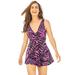 Plus Size Women's Twist-Front Swim Dress by Swim 365 in Pink Painterly Leaves (Size 26) Swimsuit Cover Up