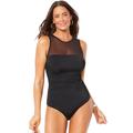 Plus Size Women's Mesh High Neck One Piece Swimsuit by Swimsuits For All in Black (Size 4)