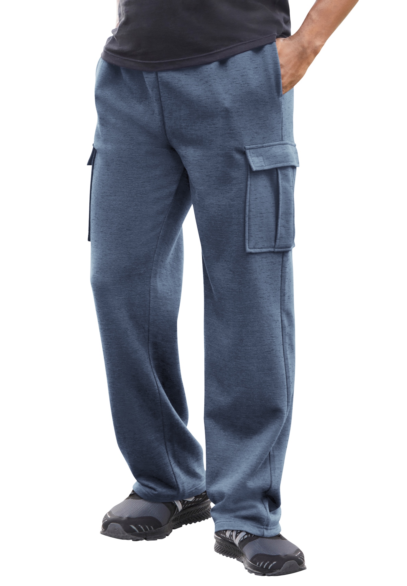 Men's Big & Tall Fleece Cargo Sweatpants by KingSize in Heather Slate Blue (Size L)