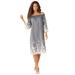 Plus Size Women's Eyelet Off-The-Shoulder Dress by Roaman's in Light Stonewash (Size 30 W)