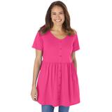 Plus Size Women's Short-Sleeve Empire Waist Tunic by Woman Within in Raspberry Sorbet (Size 42/44)