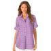 Plus Size Women's French Check Big Shirt by Roaman's in Berry Pink Check (Size 18 W)