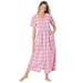 Plus Size Women's Long Seersucker Lounger by Only Necessities in Peony Petal Plaid (Size 3X)