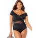 Plus Size Women's Cap Sleeve Cut Out One Piece Swimsuit by Swimsuits For All in Black (Size 6)