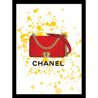 Chanel Purse Red/Yellow 14" x 18" Framed Print by Venice Beach Collections Inc in Brown