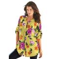 Plus Size Women's English Floral Big Shirt by Roaman's in Lemon Hibiscus Floral (Size 32 W) Button Down Tunic Shirt Blouse