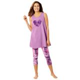 Plus Size Women's Scoopneck Tank & Capri Legging PJ Set by Dreams & Co. in Plum Burst Tie Dye (Size 14/16) Pajamas