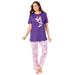 Plus Size Women's Graphic Tee PJ Set by Dreams & Co. in Plum Burst Floral Butterfly (Size 3X) Pajamas