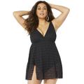 Plus Size Women's Crochet Side Slit V-Neck Swimdress by Swimsuits For All in New Black (Size 32)