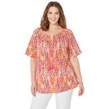 Plus Size Women's Seasonless Gauze Peasant Top by Catherines in Warm Abstract Print (Size 0X)