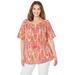 Plus Size Women's Seasonless Gauze Peasant Top by Catherines in Warm Abstract Print (Size 0X)