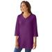 Plus Size Women's Perfect Three-Quarter Sleeve V-Neck Tunic by Woman Within in Plum Purple (Size S)